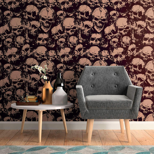 Black and Tan Skulls Teens Peel and Stick Removable Wallpaper