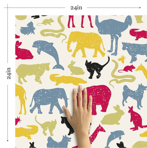 Blue and Fuchsia Animals Children Peel and Stick Removable Wallpaper