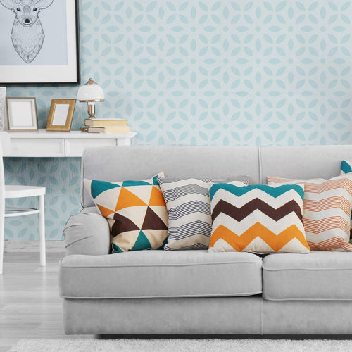 Blue Floral Geometric Peel and Stick Removable Wallpaper