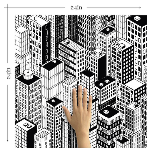 Black and White City Themed Peel and Stick Removable Wallpaper