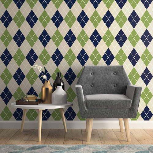 Blue and Green Geometric Peel and Stick Removable Wallpaper