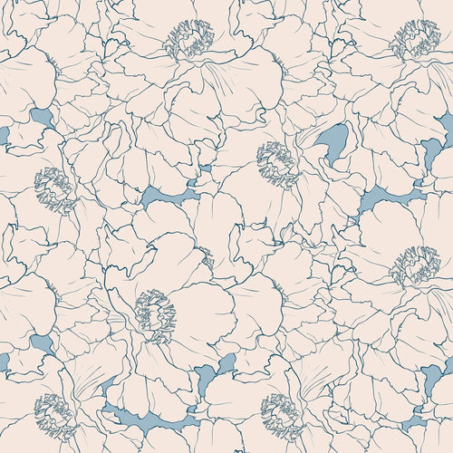 Beige and Blue Motif Floral Peel and Stick Removable Wallpaper