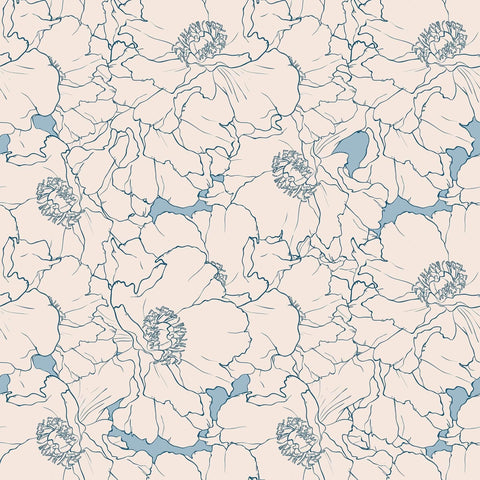 Beige and Blue Motif Floral Peel and Stick Removable Wallpaper