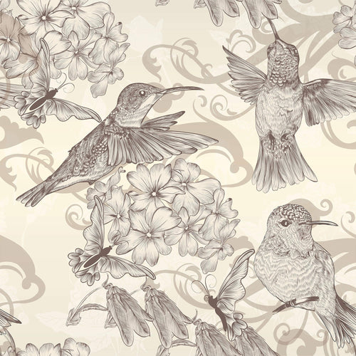 Beige Floral Animal Peel and Stick Removable Wallpaper