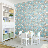 Beige and Blue Animals Baby Peel and Stick Removable Wallpaper