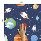 Blue and Brown Space Children Peel and Stick Removable Wallpaper