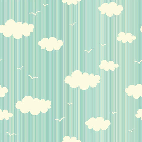 Blue and White Clouds Baby Peel and Stick Removable Wallpaper