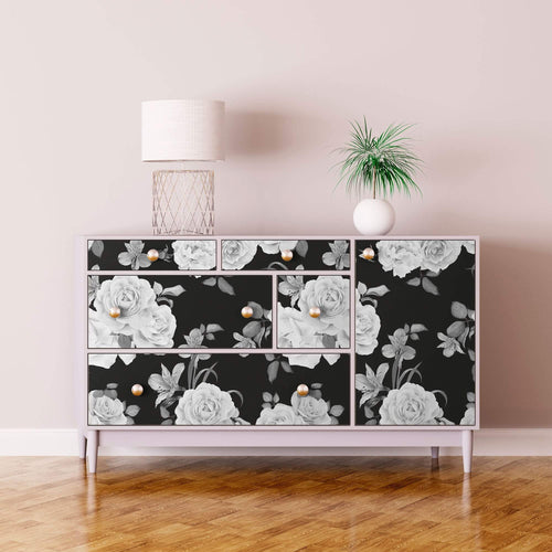 Black and White Floral Peel and Stick Removable Wallpaper