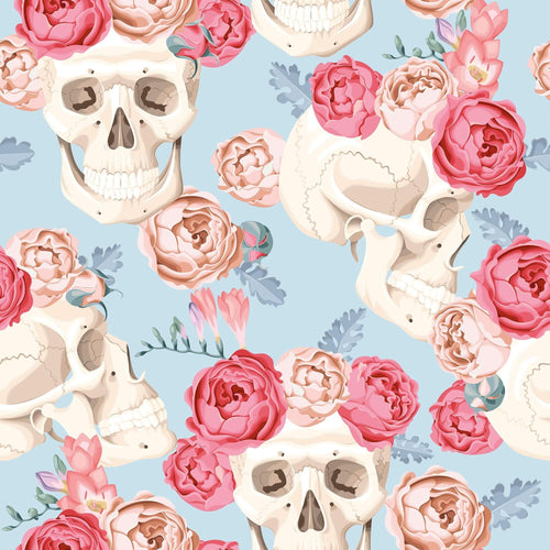 Blue and Red Skulls Themed Peel and Stick Removable Wallpaper