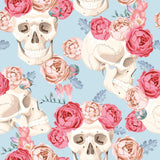 Blue and Red Skulls Themed Peel and Stick Removable Wallpaper
