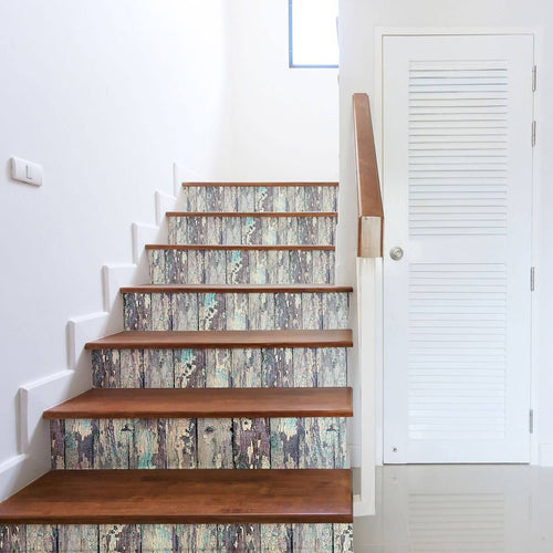 Aqua and Purple Rustic Wood Texture Peel and Stick Removable Wallpaper