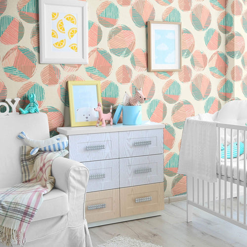 Beige and Green Geometric Teens Peel and Stick Removable Wallpaper