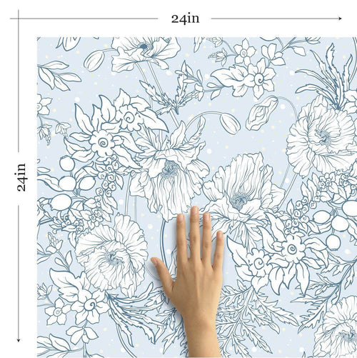 Blue and White Floral Floral Peel and Stick Removable Wallpaper
