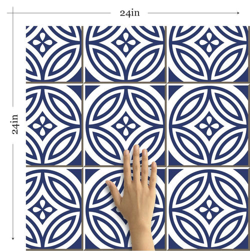 Blue and White Tile Tile Adhesive Peel and Stick Removable Wallpaper