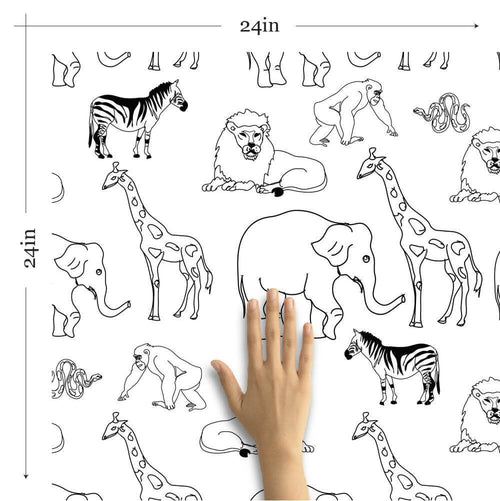 Black and White Animals Children Peel and Stick Removable Wallpaper