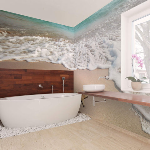 Beige and Blue Beach Peel and Stick Removable Wall Mural 7981