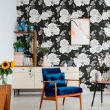Black and White Floral Peel and Stick Removable Wallpaper