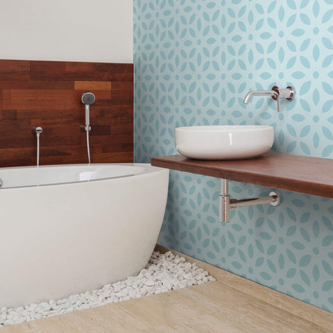 Blue Floral Geometric Peel and Stick Removable Wallpaper