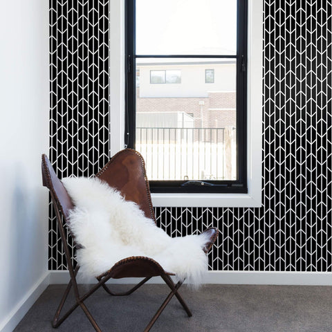 Black Pattern Geometric Peel and Stick Removable Wallpaper