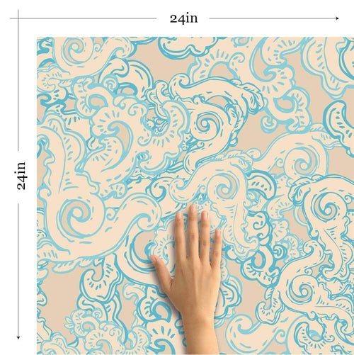 Beige and Blue Fish Nautical Peel and Stick Removable Wallpaper