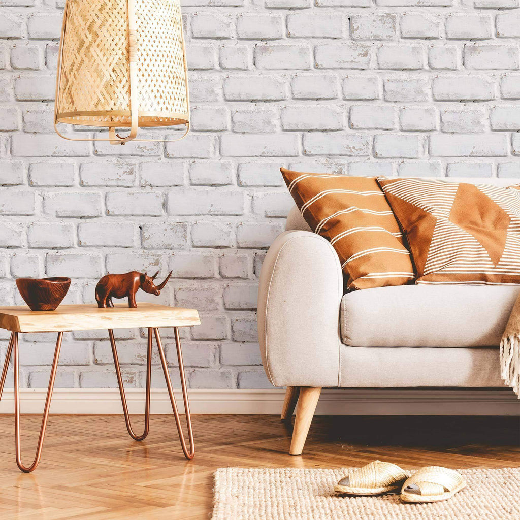 Washed Faux Brick Peel  Stick Wallpapers by Grace  Gardenia  The Savvy  Decorator