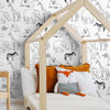 Black and White Animals Children Peel and Stick Removable Wallpaper