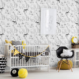 Black and White Animals Children Peel and Stick Removable Wallpaper