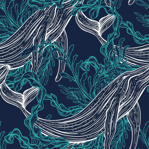 Blue and White Fish Nautical Peel and Stick Removable Wallpaper