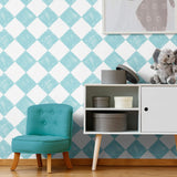 Blue and White Checkers Geometric Peel and Stick Removable Wallpaper