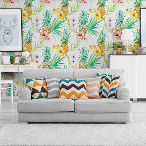 White Tropical Themed Peel and Stick Removable Wallpaper