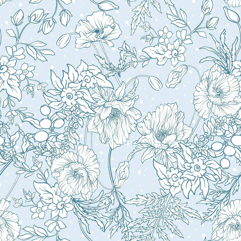 Blue and White Floral Floral Peel and Stick Removable Wallpaper