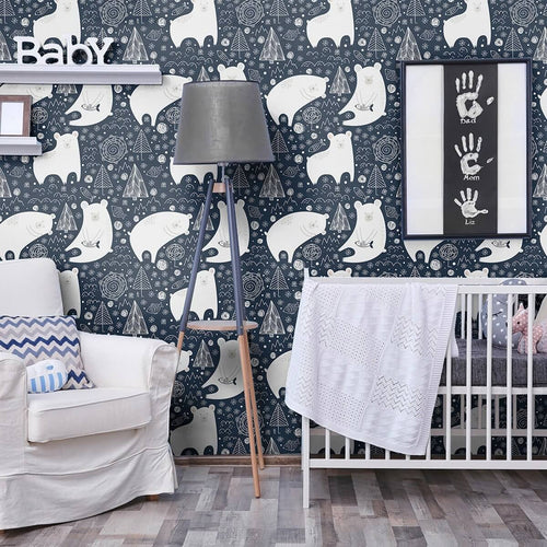 Blue and White Animals Baby Peel and Stick Removable Wallpaper