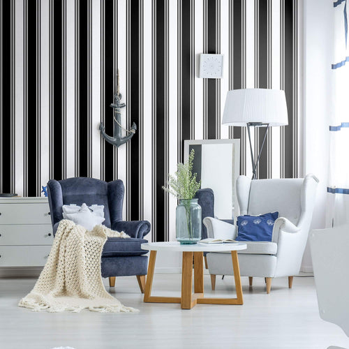 Black Striped Peel and Stick Removable Wallpaper
