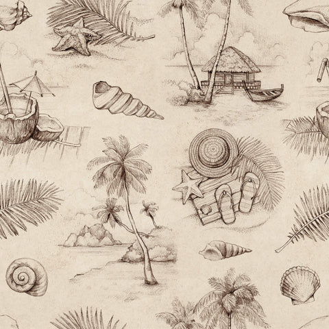Beige Tropical Nautical Peel and Stick Removable Wallpaper