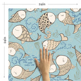 Beige and Blue Animals Baby Peel and Stick Removable Wallpaper