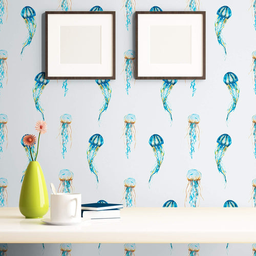 Blue and Orange Nautical Peel and Stick Removable Wallpaper