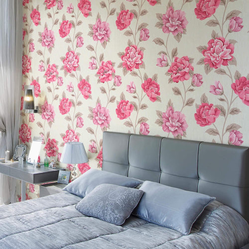 Beige Exotic Floral Peel and Stick Removable Wallpaper