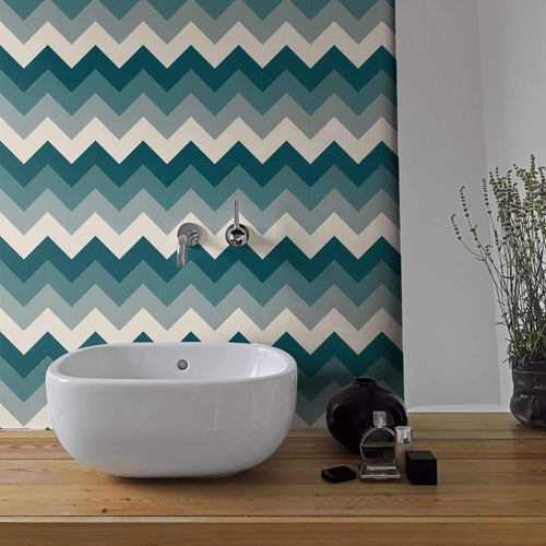 Blue Chevron Peel and Stick Removable Wallpaper
