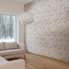Beige and Blue Motif Floral Peel and Stick Removable Wallpaper
