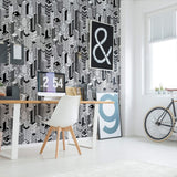 Black and White City Themed Peel and Stick Removable Wallpaper