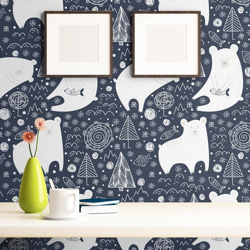 Blue and White Animals Baby Peel and Stick Removable Wallpaper