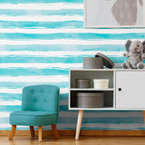 Blue and White Striped Peel and Stick Removable Wallpaper