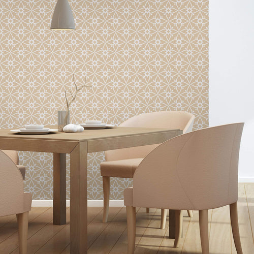Beige and Gold Damask Basic Peel and Stick Removable Wallpaper