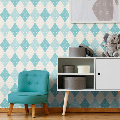 Blue and Tan Geometric Peel and Stick Removable Wallpaper