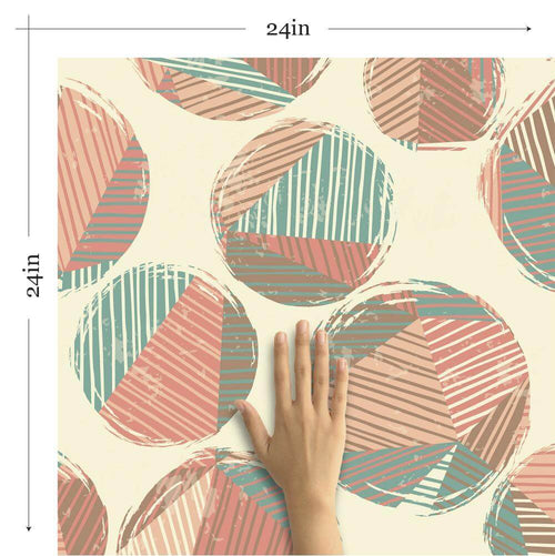 Beige and Green Geometric Teens Peel and Stick Removable Wallpaper