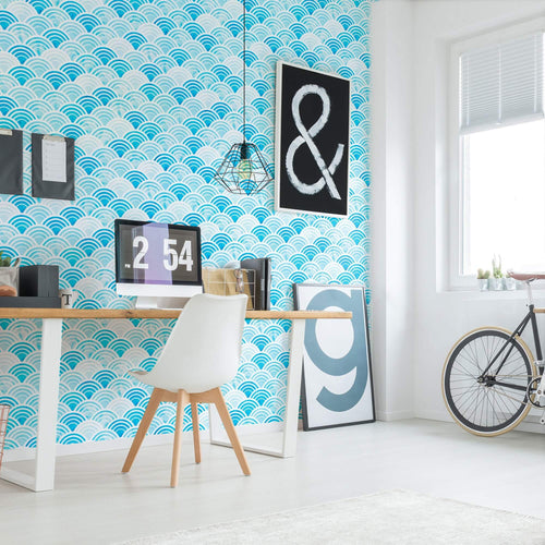Blue and White Circles Geometric Peel and Stick Removable Wallpaper