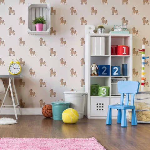 Beige and Brown Motif Children Peel and Stick Removable Wallpaper