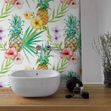 White Tropical Themed Peel and Stick Removable Wallpaper