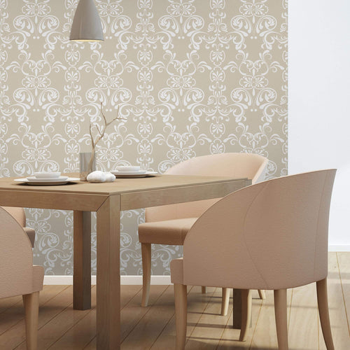 Beige and Damask Basic Peel and Stick Removable Wallpaper