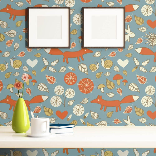 Blue and Tan Animals Baby Peel and Stick Removable Wallpaper